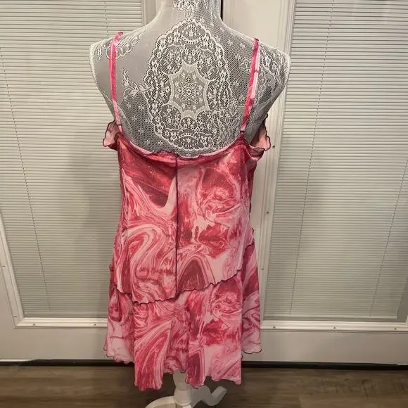 NWT Urban Outfitters Pink Marbled Mini Slip Dress Mesh Lightweight XL - Picture 3 of 16